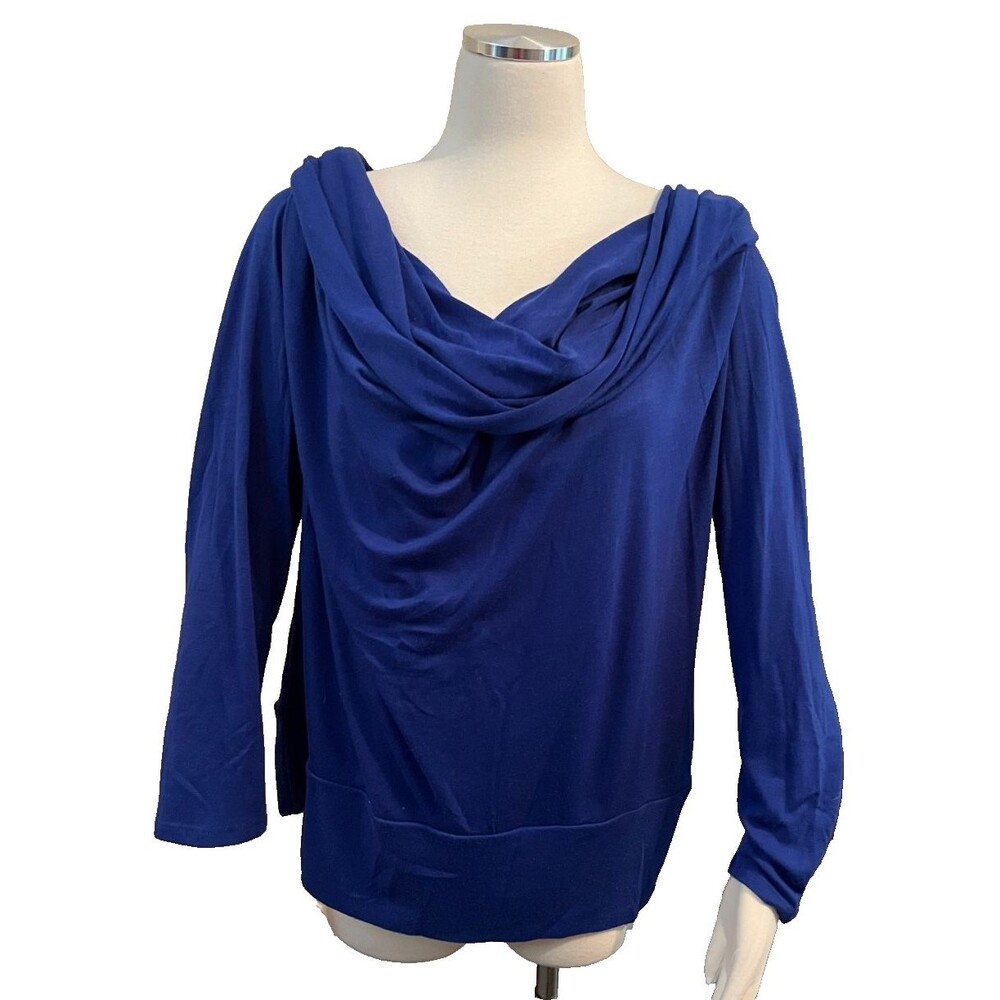 Cato Cowl Neck 18 / 20 W Blue Stretch Blouse Top Long Sleeve